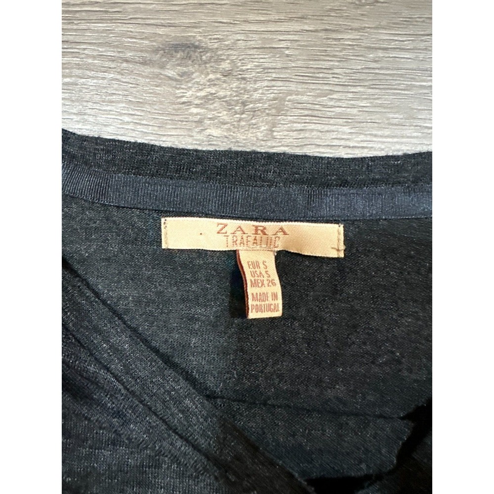 Zara Trafluc T Shirt Womens S Black Longsleeve Crewneck Breathable Preppy - Picture 2 of 6